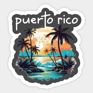 Puerto Rico - Beach Scene (White Lettering) Sticker